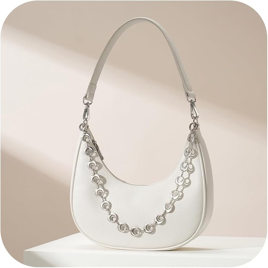 CHUNLI Small Shoulder Bag for Women, PU Leather Crescent Hobo Purses with Silver Chain, Women's W... | Amazon (US)