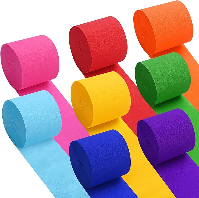 Oubest Rainbow Crepe Paper Streamers Party Decorations, 8 Rolls Colorful Streamers for Rainbow Th... | Amazon (US)