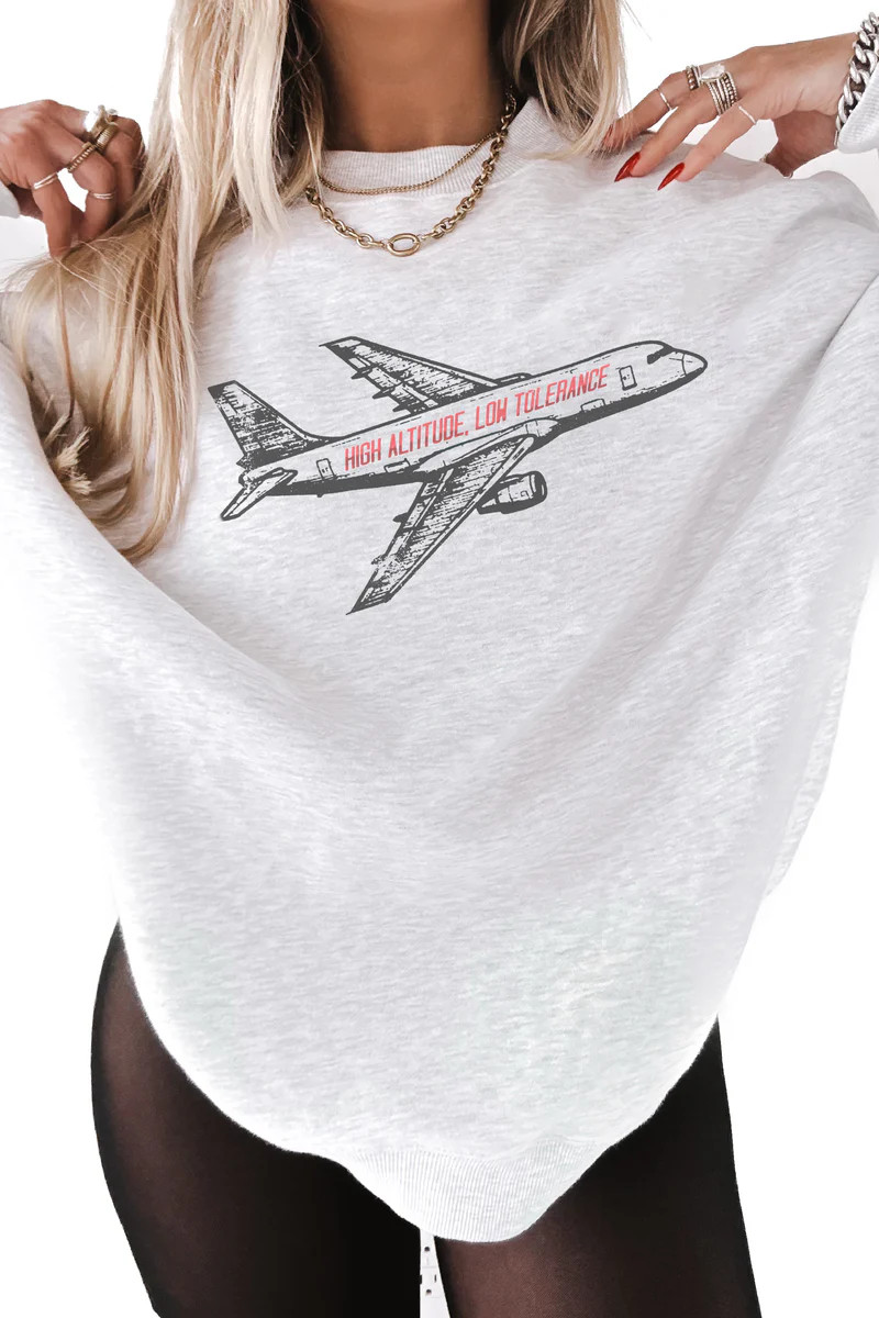 HIGH ALTITUDE, LOW TOLERANCE OVERSIZED GRAPHIC SWEATSHIRT | Pebby Forevee
