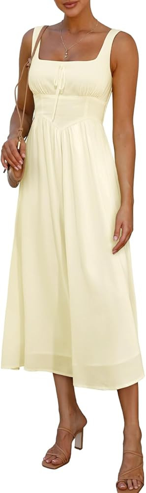 Women's Floral Corset Dress 2025 Summer Sleeveless A Line Bustier Midi Milkmaid Dress Flowy Cotta... | Amazon (US)