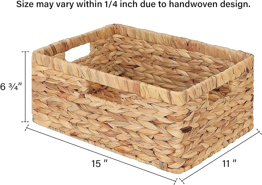 StorageWorks Large Rectangular Wicker Basket, Water Hyacinth Storage Basket with Built-in Handles, 1 | Amazon (US)