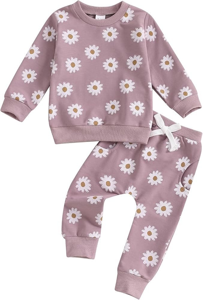Hnyenmcko Newborn Baby Girl Clothes Waffle Long Sleeve Floral Sweatshirt Shirt Top + Pants Infant... | Amazon (US)