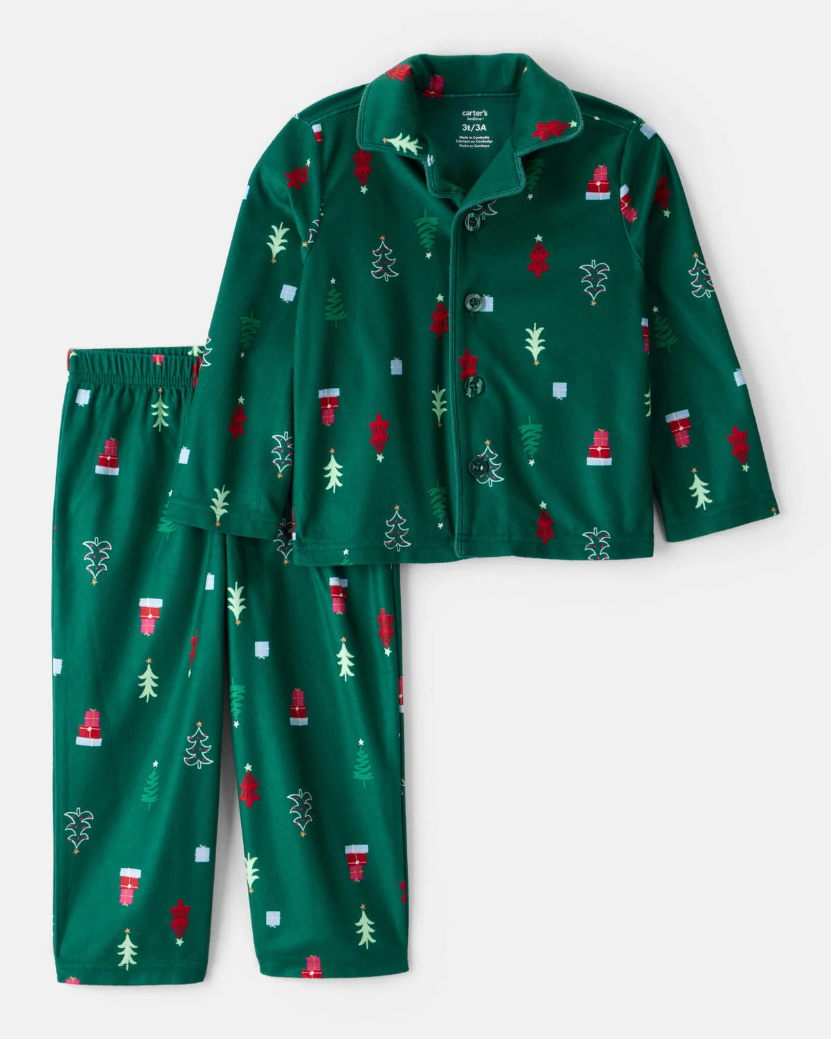 Toddler Christmas Trees Long-Sleeve Loose Fit 2-Piece Pajamas - Green | Carter's Inc