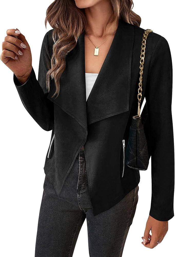 BTFBM Womens Faux Suede Jackets Dressy Spring Summer Clothes 2025 Lapel Long Sleeve Open Front Cr... | Amazon (US)