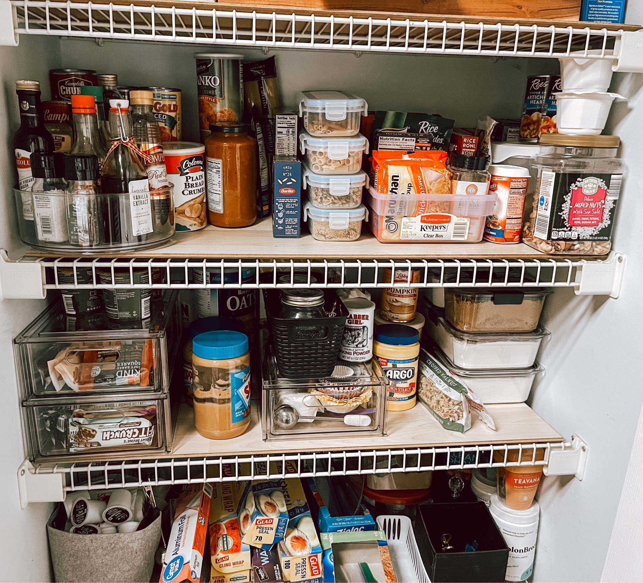 Organizing the pantry one section at a time - stackable containers for open pasta &amp; air tight stackable containers for baking ingredients 


#home #organization #kitchen #pantry 

#LTKhome #LTKunder100 #LTKunder50