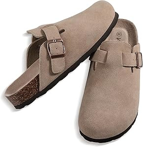 KIDMI Zuecos de gamuza genuina para mujer, sandalias con plantilla de corcho, sandalias de cuero,... | Amazon (US)