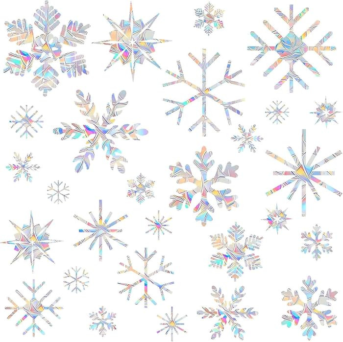 36PCS Snowflake Window Stickers Anti Collision Decals to Save Birds - Non Adhesive Prismatic Viny... | Amazon (US)