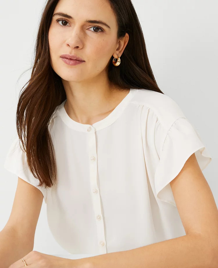Mixed Media Half Placket Top | Ann Taylor (US)