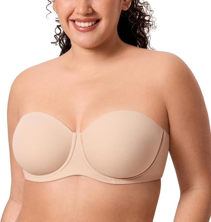 DELIMIRA Women's Inbarely Lift Strapless Bra Plus Size Full Coverage Unlined Underwire Seamless B... | Amazon (US)