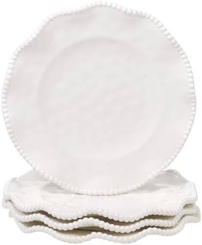 Perlette Off-White Melamine Dinner Plates – Set of 4, 11" Elegant Beaded Design, Unbreakable & ... | Amazon (US)