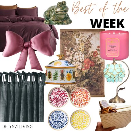Best of the Week - the most clicked items of last week 

Home decor, home decorations, home finds, Amazon bedding, eggplant duvet set, purple duvet set, pink bow pillow, bow throw pillow, bow curtains, peacock curtains, hour curtains, summer plates, summer melamine plates, beetle jar, Anthropologie living, floral tapestry,
Cottagecore tapestry, rose candle, pink candle, blue flower lamp, bookworm bookmark, fancy bookmark, frog toilet bolt cover, Amazon finds, Amazon home 

#LTKfindsunder100 #LTKhome