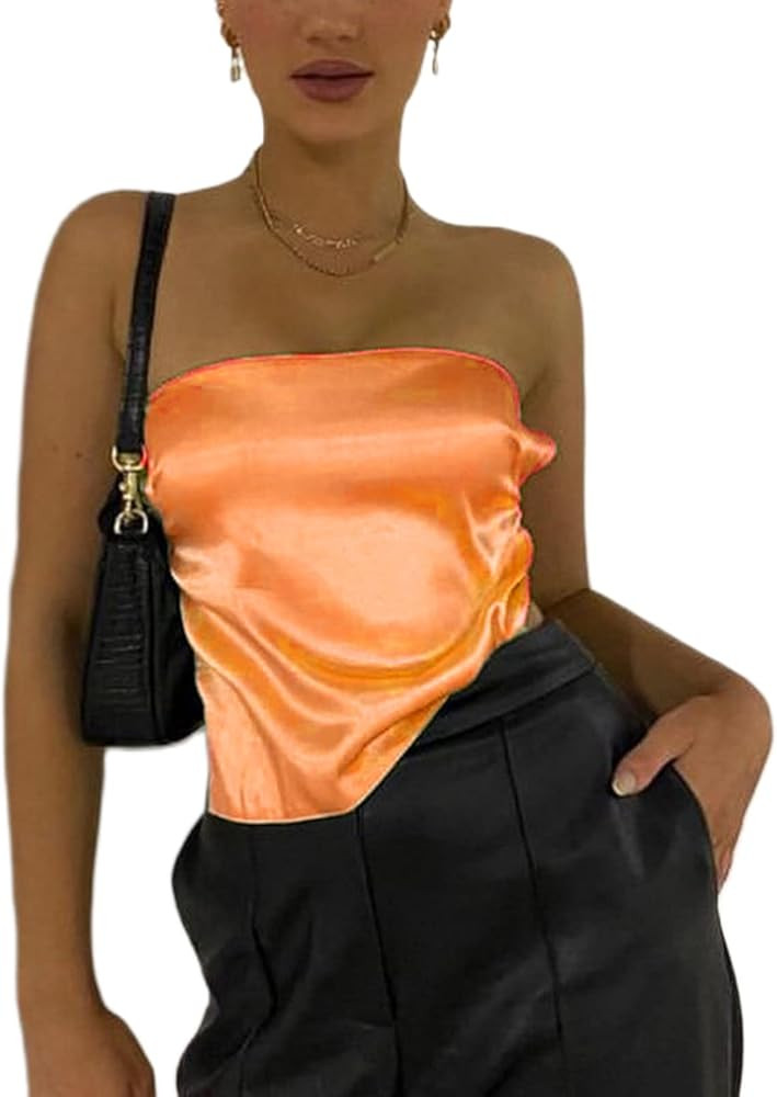 Women Sexy Strapless Tube Tops Sleeveless Stretchy Solid Hollow Out Crop Top Summer Streewear Tan... | Amazon (US)