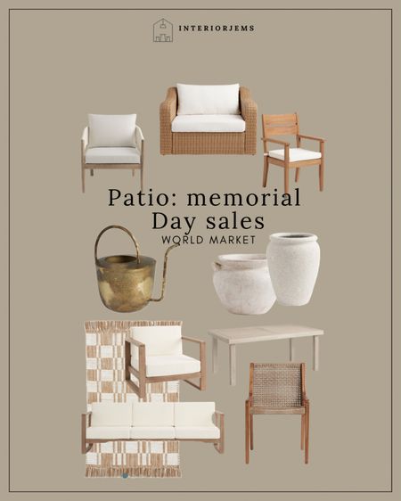All patio on sale this weekend for Memorial Day sales at world market, 20 to 30% off, outdoor lounge chair, outdoor dining chair, outdoor dining chair, set up to come outdoor dining table, pots, and planters on sale, outdoor rug, doormat, outdoor sofa

#LTKHome #LTKStyleTip #LTKSaleAlert