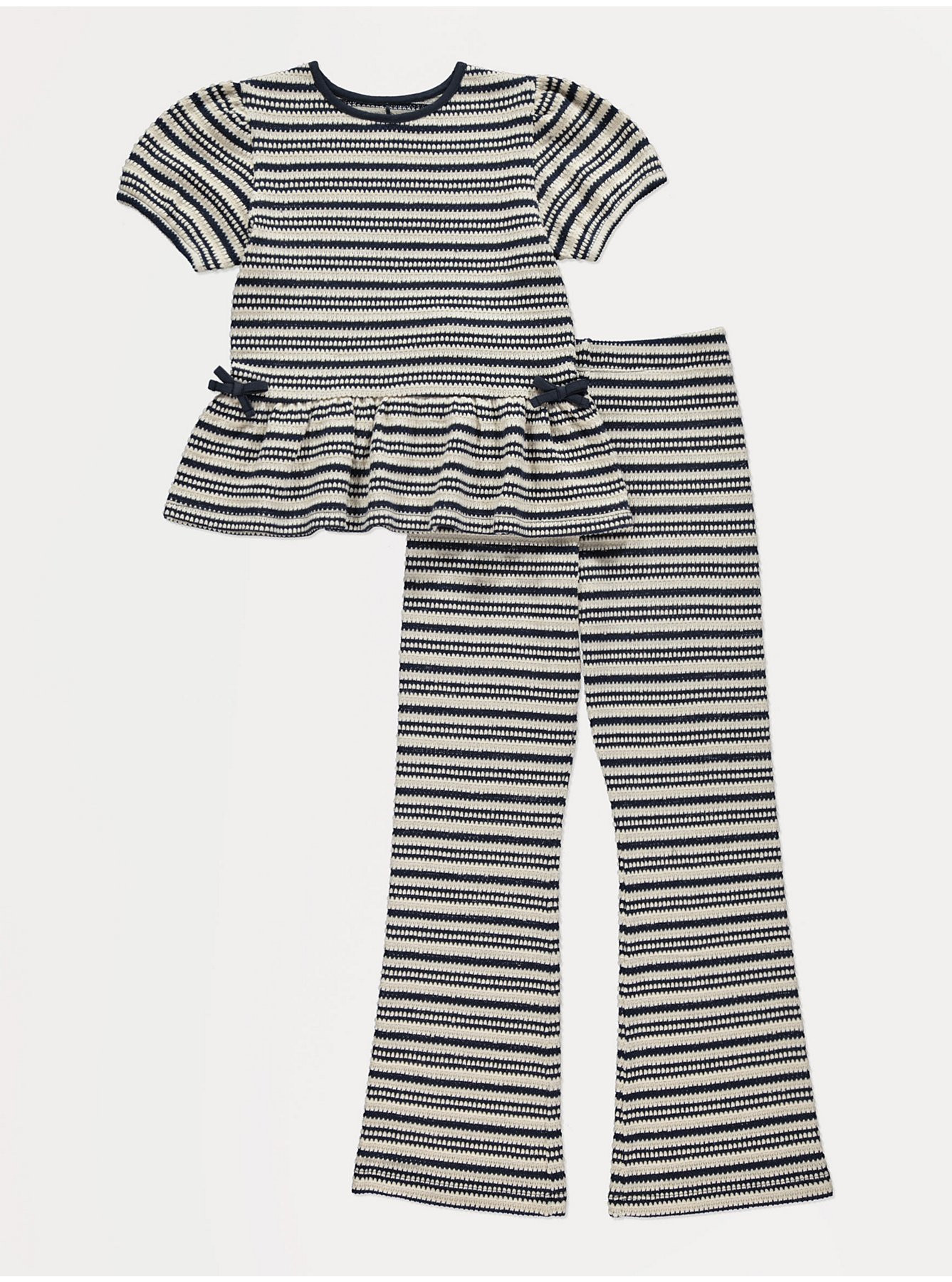 Navy Knitted Striped Top and Trousers Outfit | George
