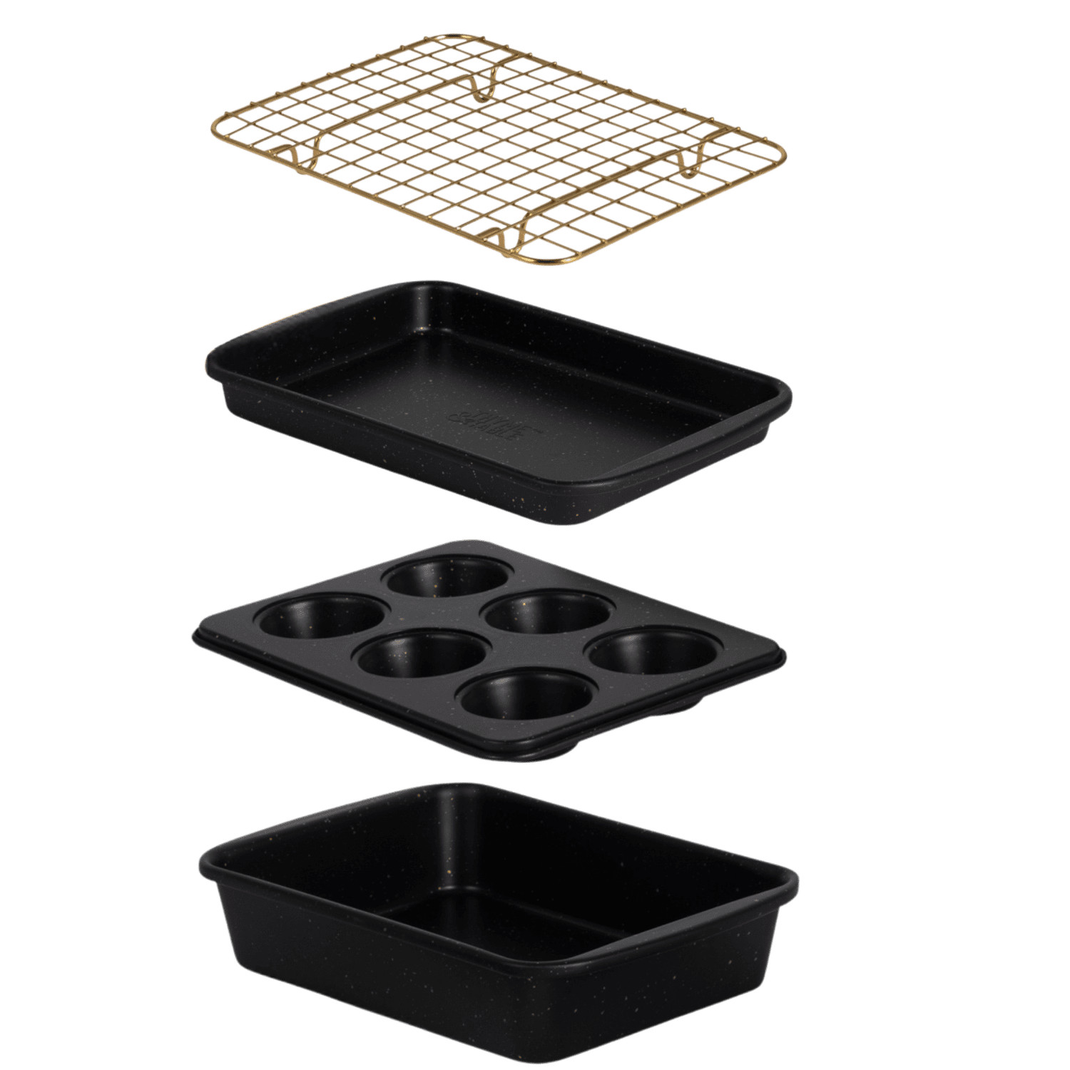 Thyme & Table 4-Piece Stackable Non-Stick Toaster Oven Bakeware Set, Black & Gold | Walmart (US)