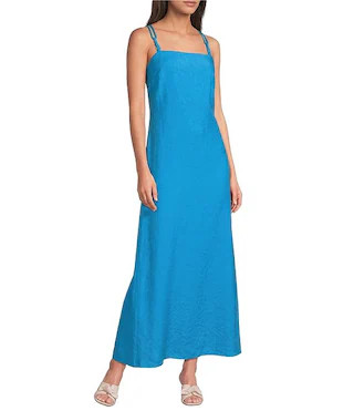 Isabella Square Neck Sleeveless A-Line Midi Dress | Dillard's