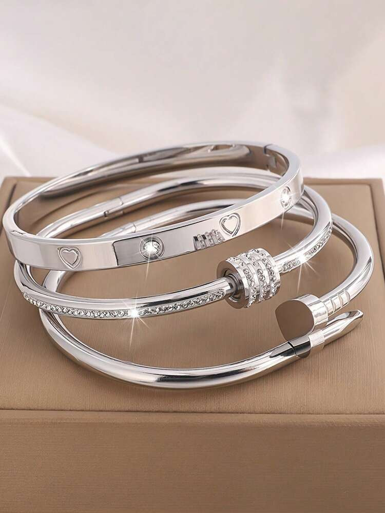 Stainless Steel Fashionable Versatile Bracelet Set, Suitable For Gifts | SHEIN