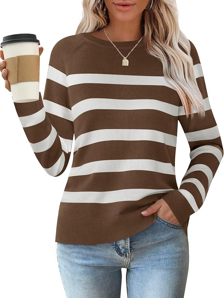 ZESICA Women's Long Sleeve Lightweight Striped Tops Fall Crewneck Ribbed Knit Shirts | Amazon (US)