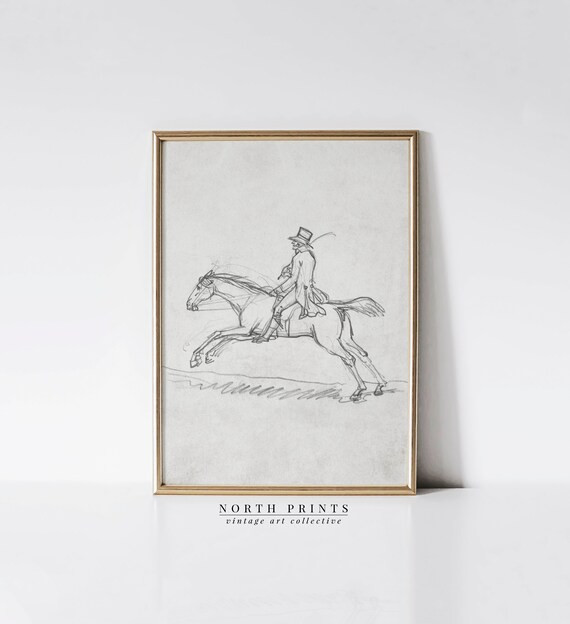 Antique Equestrian Sketch Art  Vintage Neutral Horse Wall Art | Etsy | Etsy (US)