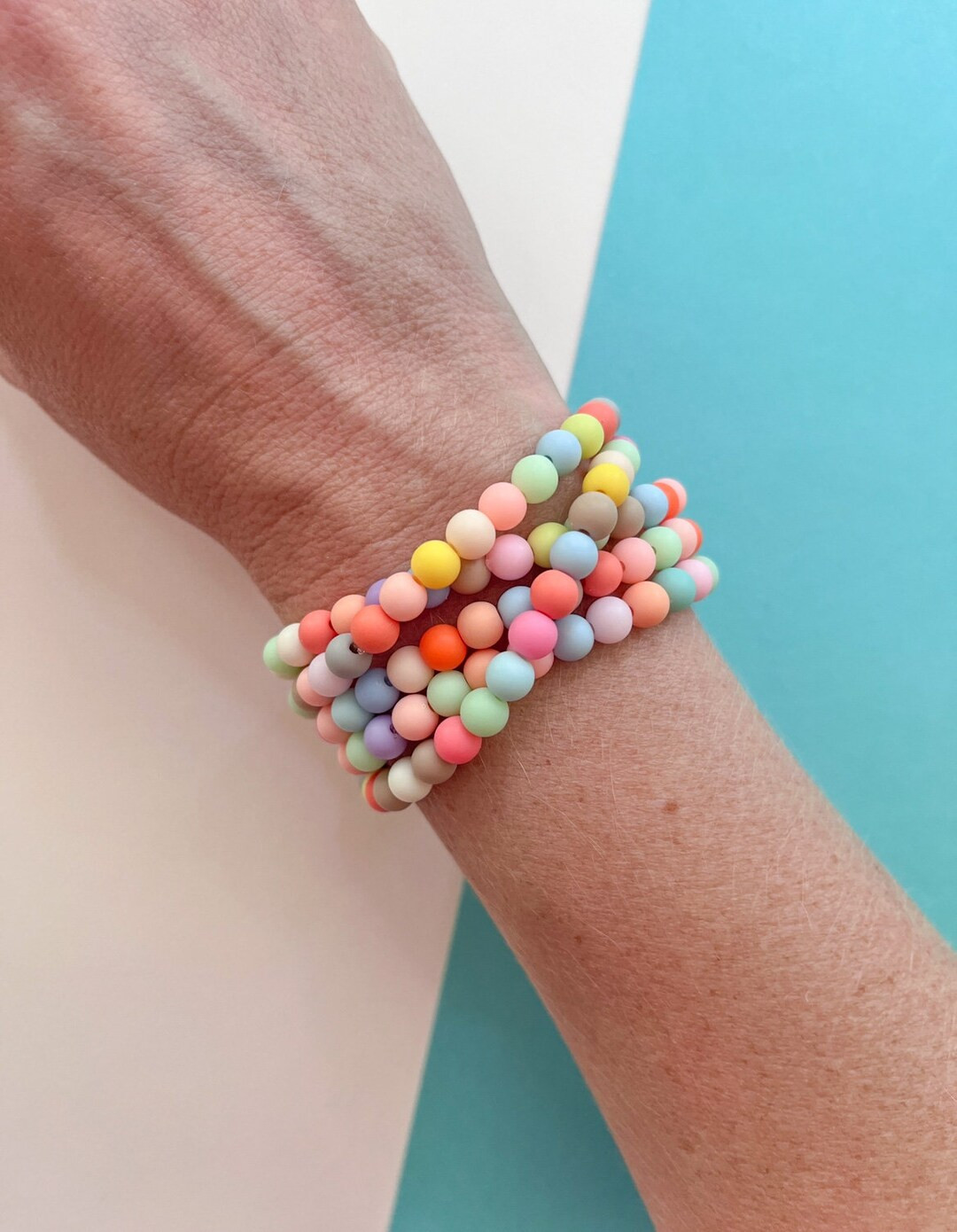 Pastel Rainbow Stretchy Bracelet 6mm Beaded Bracelet - Etsy | Etsy (US)