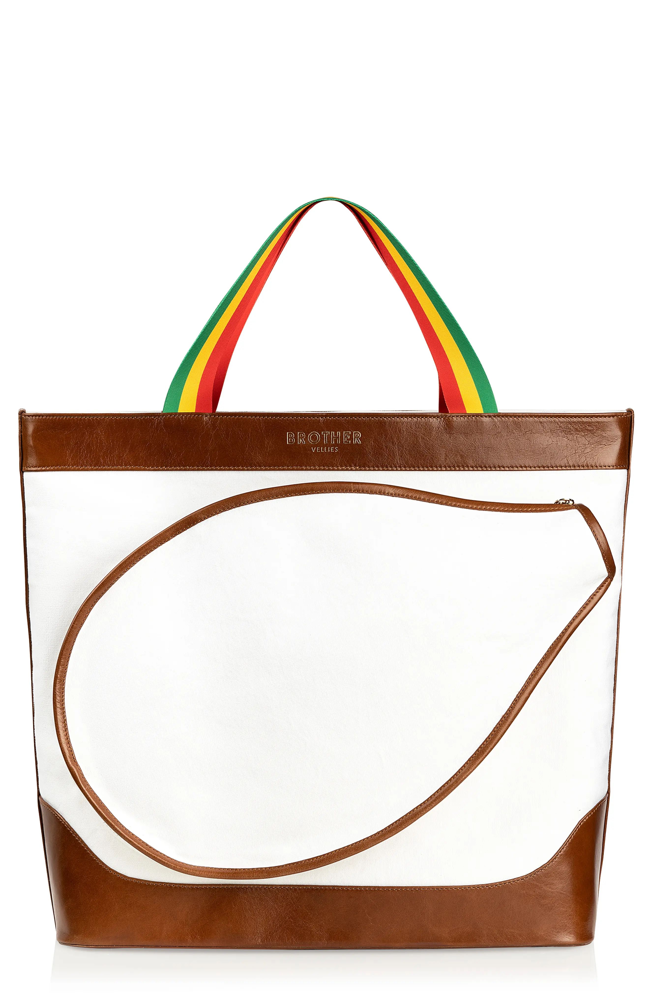 Brother Vellies Negril Tennis Club Tote in Canvas/whiskey Leather at Nordstrom | Nordstrom