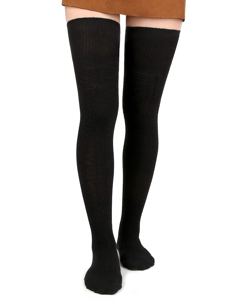 Women Thigh High Socks Extra Long Cotton Knit Warm Thick Tall Long Boot Stockings Leg Warmers | Amazon (US)