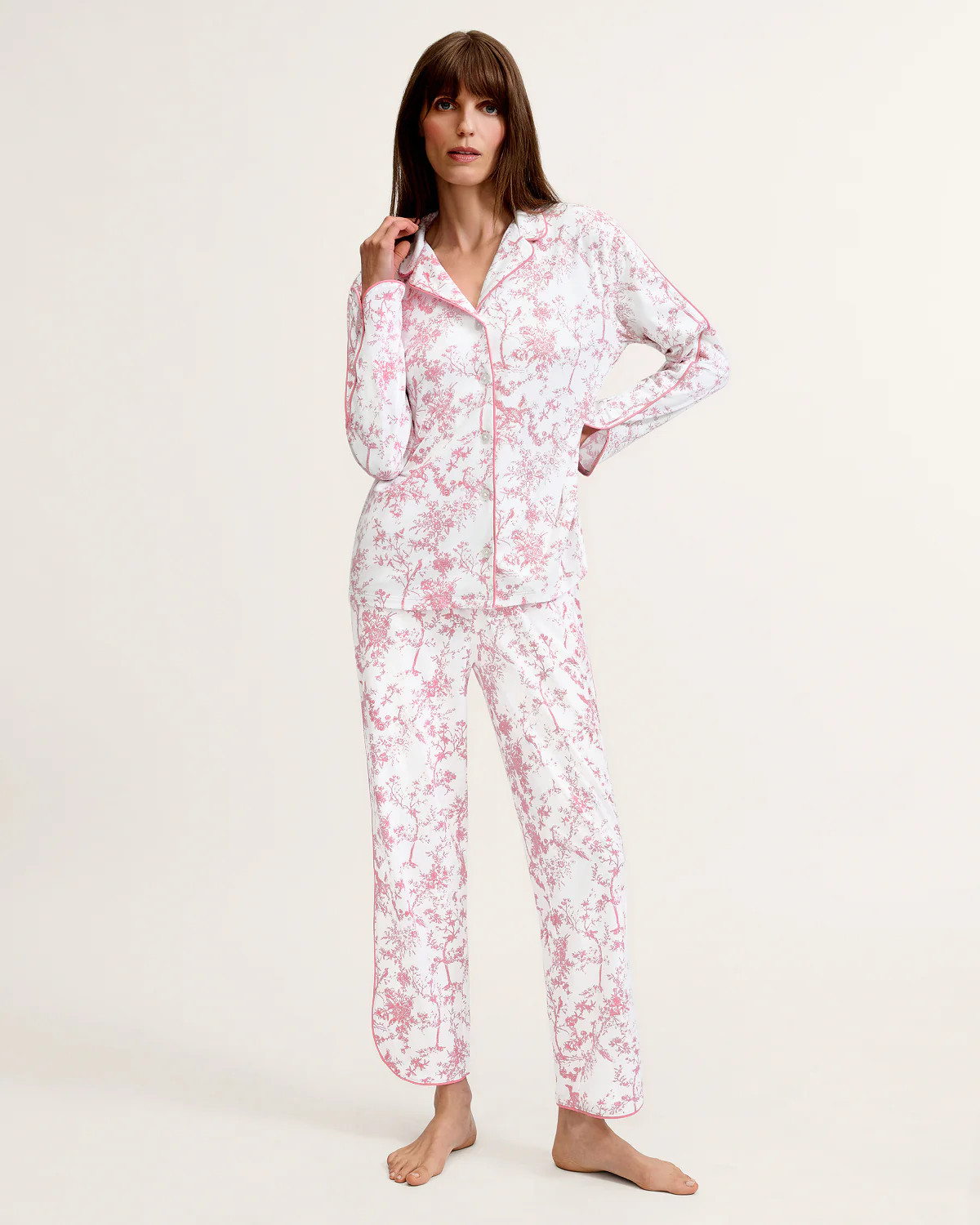 The Margaux Pima Pajama Set in Pink Timeless Toile | Petite Plume