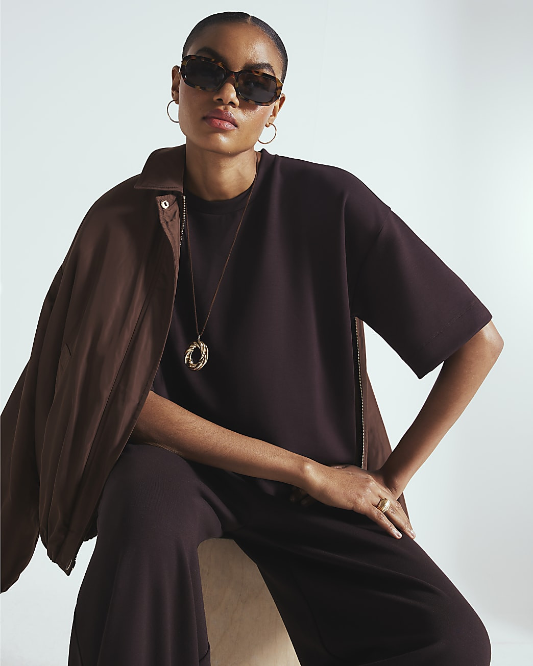 Brown Premium Short Sleeve Boxy T-shirt | River Island UK & IE