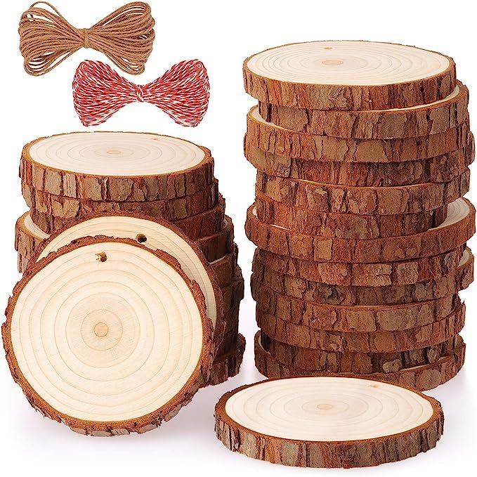 Fuyit Natural Wood Slices 25 Pcs 3.1-3.5 Inches Craft Wood Kit Unfinished Predrilled with Hole Wo... | Amazon (US)