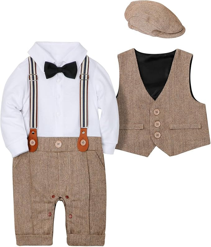 WESIDOM Baby Boy Suit Outfits Set 3pcs,Infant Tuxedo Long Sleeve Gentleman Wedding Jumpsuit & Ves... | Amazon (US)