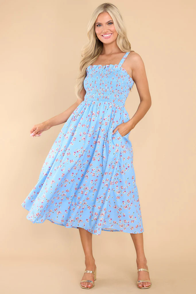 Moving Mountains Blue Floral Midi Dress | Red Dress 