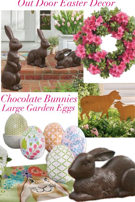 Outdoor Easter Decor, large Eggs, Lambs, wreath, Chocolate Bunnies, Bunny Door Mat, spring, LTK home

#LTKstyletip #LTKhome #LTKSeasonal