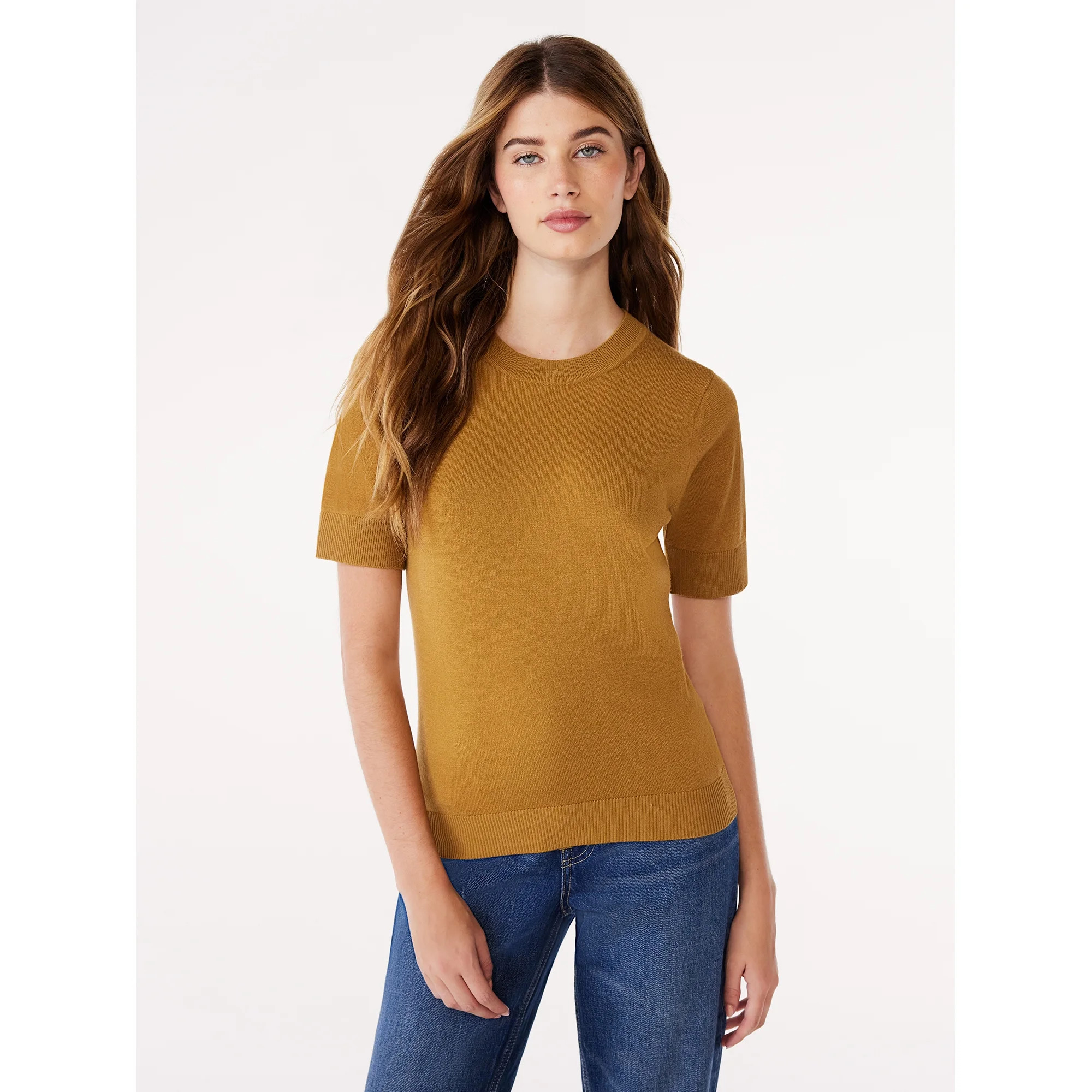 Free Assembly Women’s Crewneck Sweater with Short Sleeves, Lightweight, Sizes XS-XXL | Walmart (US)