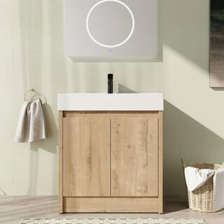 Malwee 30 in. Freestanding Single Oak Bath Vanity with White Resin Top Unassembled MA-Y03630IMO+M... | The Home Depot