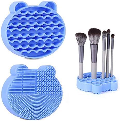 Silicone Makeup Brush Cleaning Mat with Brush Drying Holder, 2 in 1 Make Up Brush Cleaner Pad, Po... | Amazon (US)
