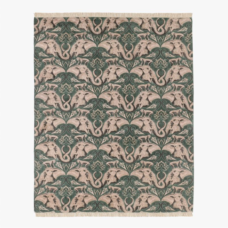 Green and Pink Entwined Elephants Viscose Area Rug 8'x10' - The White Lotus | CB2 | CB2