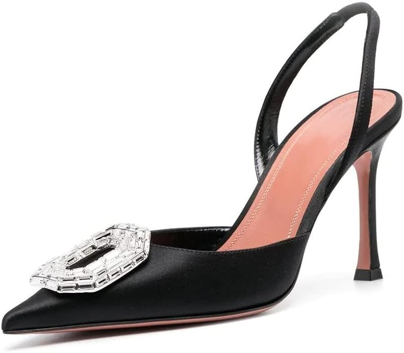 Arqa Women's Satin Slingback Pumps Pointed Toe Crystal-Embellished High Heels Dressy Stilettos We... | Amazon (US)