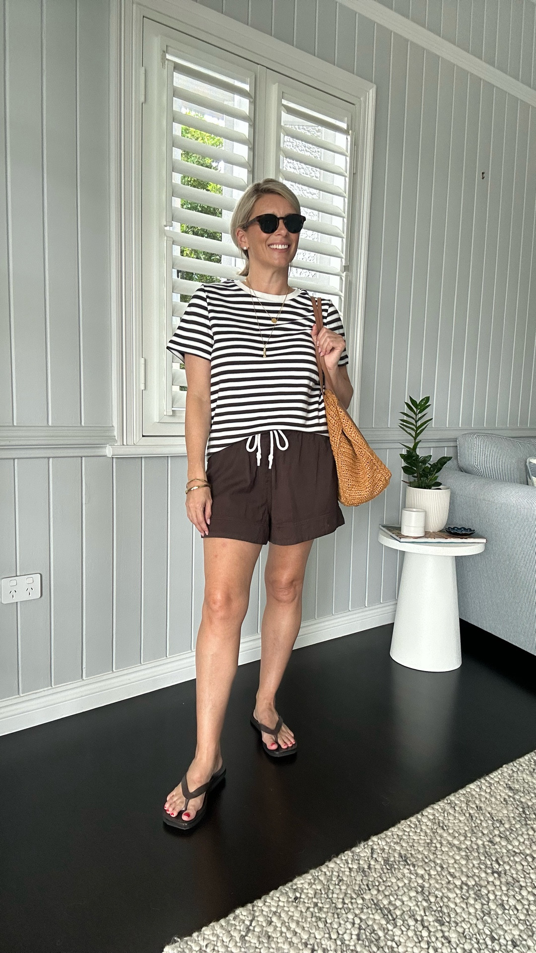 A simple casual summer outfit - chocolate brown shorts paired with a striped tee (with a chocolate stripe - of course!). 

These shorts have sold out in chocolate (I’ve linked them below) but this is a really easy look to replicate with the pieces I’ve tagged below    

These shorts: size 10 

#LTKsummer #LTKaustralia