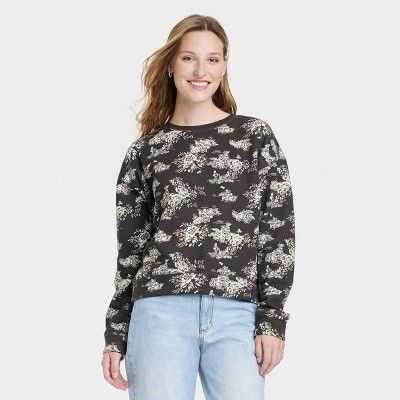 Women's Toile Print Fleece Sweatshirt - Universal Thread™ Dark Gray Floral | Target