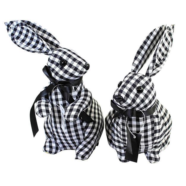 Easter 10.0" Black/White Gingham Bunny Lg Rabbit Home Decor St/2  -  Decorative Figurines | Target