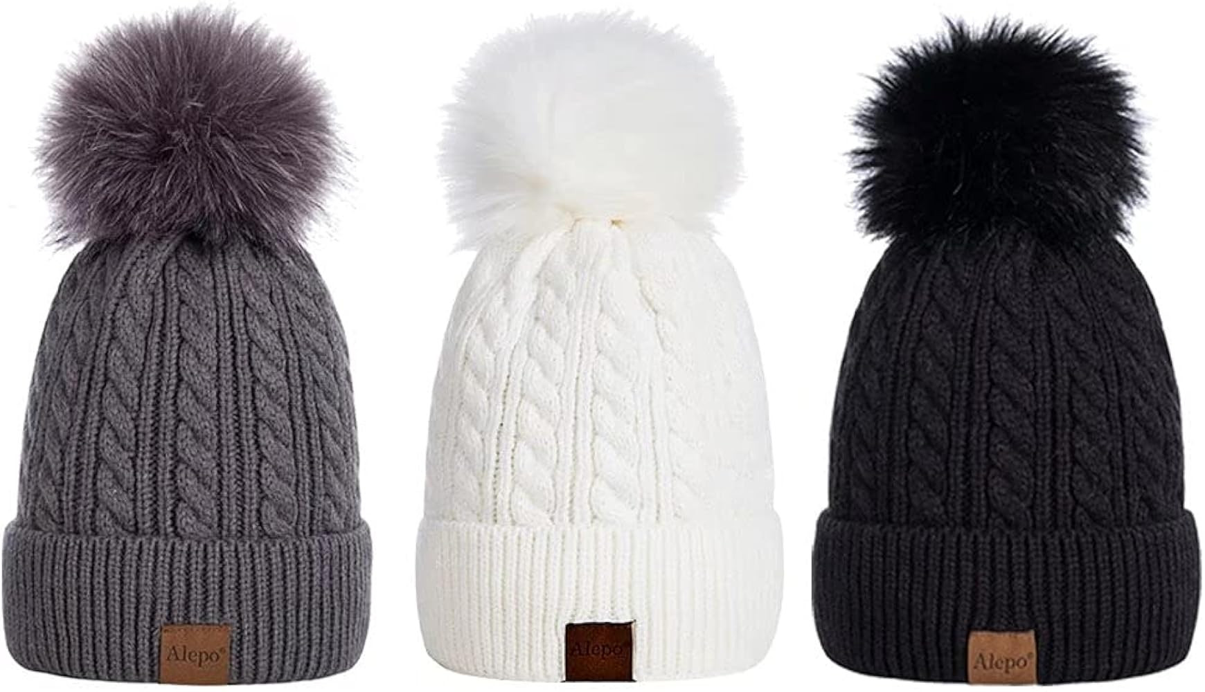 Alepo Womens Winter Beanie Hat, Warm Fleece Lined Knitted Soft Ski Cuff Cap with Pom Pom | Amazon (US)