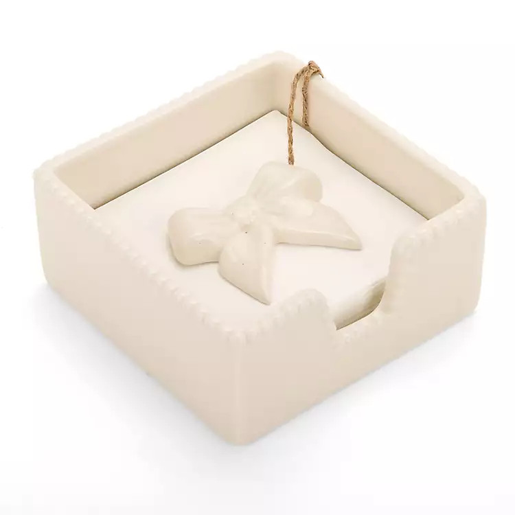 White Ceramic Bow Beaded Napkin Holder | Kirklands