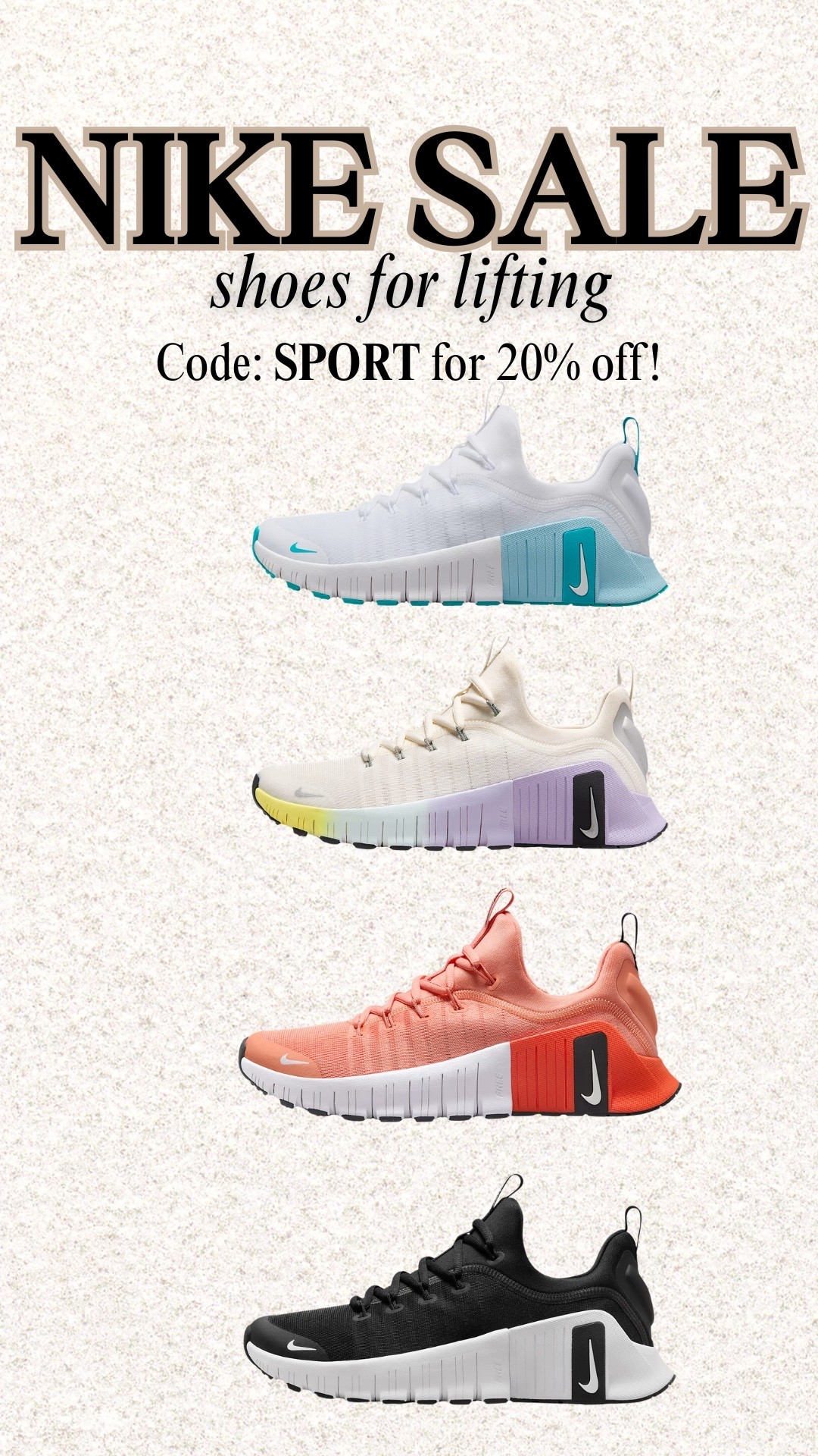 These Nike Metcon shoes are great for lifting weights! 👟 So comfortable and TTS. Nike sale with 20% off with code SPORT. 

#LTKActive