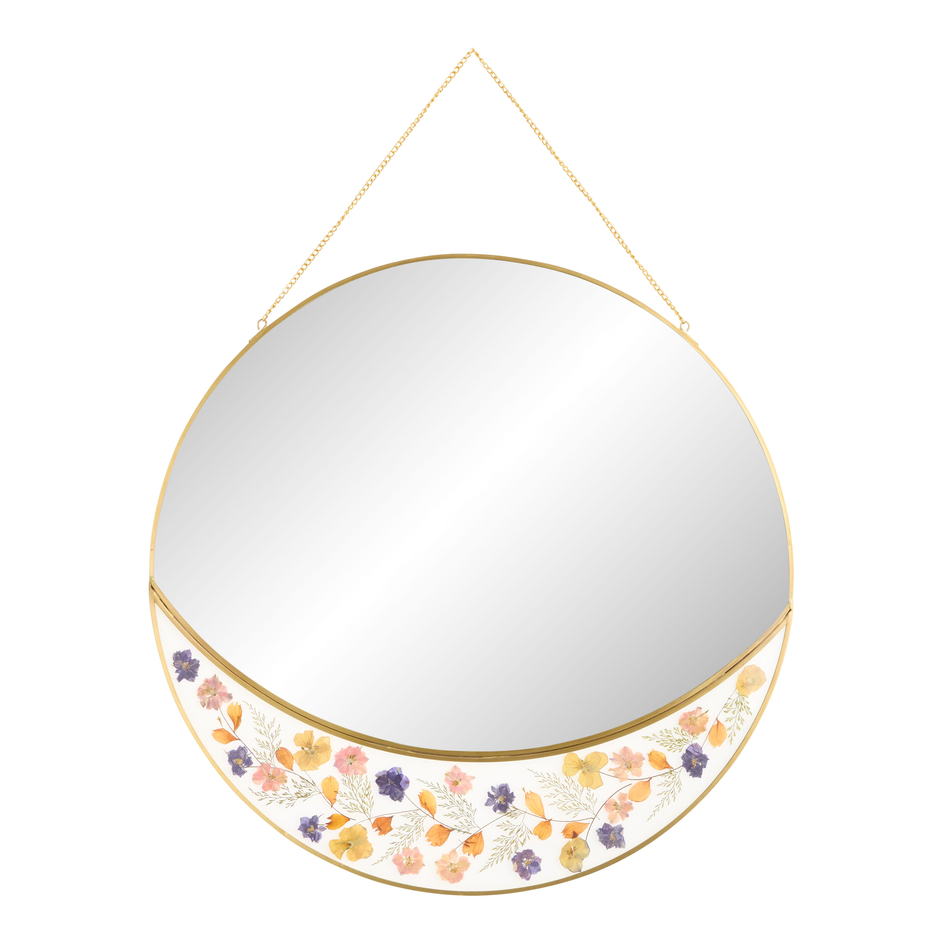 Round Brass And Pressed Flower Wall Mirror | World Market