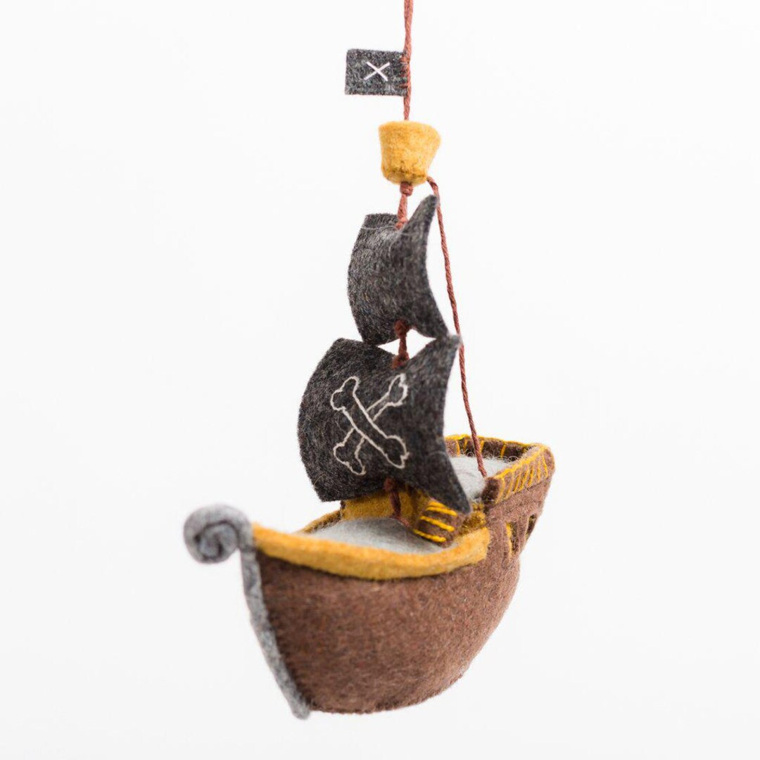 Ahoy There Pirate Ship Ornament, Hand Felted Brown Boat Ornament, Handmade Ocean Charm | Etsy (US)