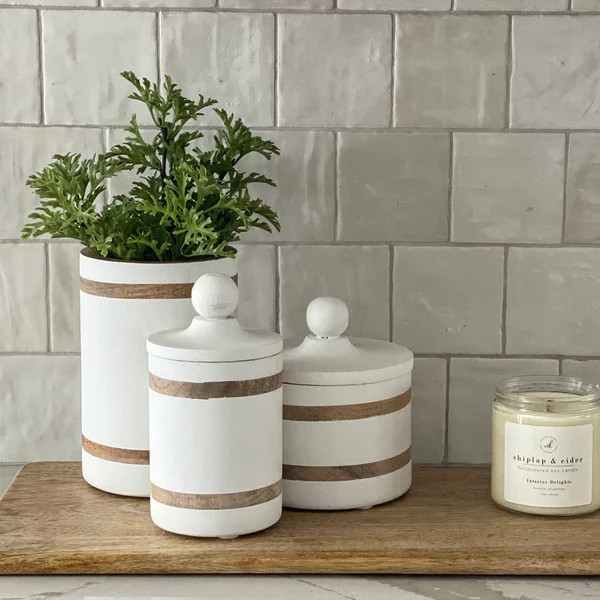 Wood Striped Canister, choose from 3 sizes | Interior Delights