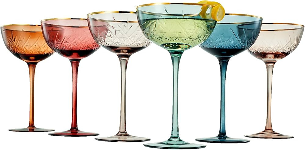 Vintage Art Deco Coupe for Champagne, Martini, Cocktails | Set of 6 | 7 oz Classic Cocktail Glass... | Amazon (US)