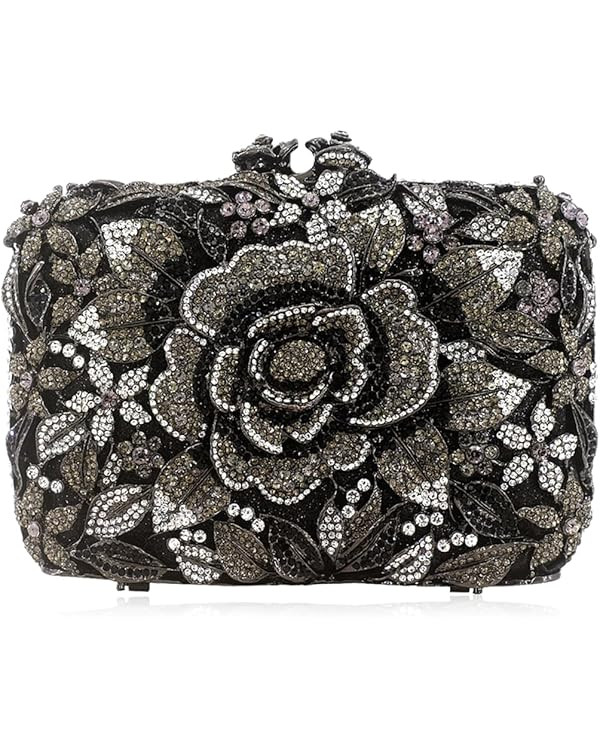 DJBM Vintage Women Floral Rhinestone Crystal Purse Rose Evening Clutch Diamond Evening Bags for P... | Amazon (US)