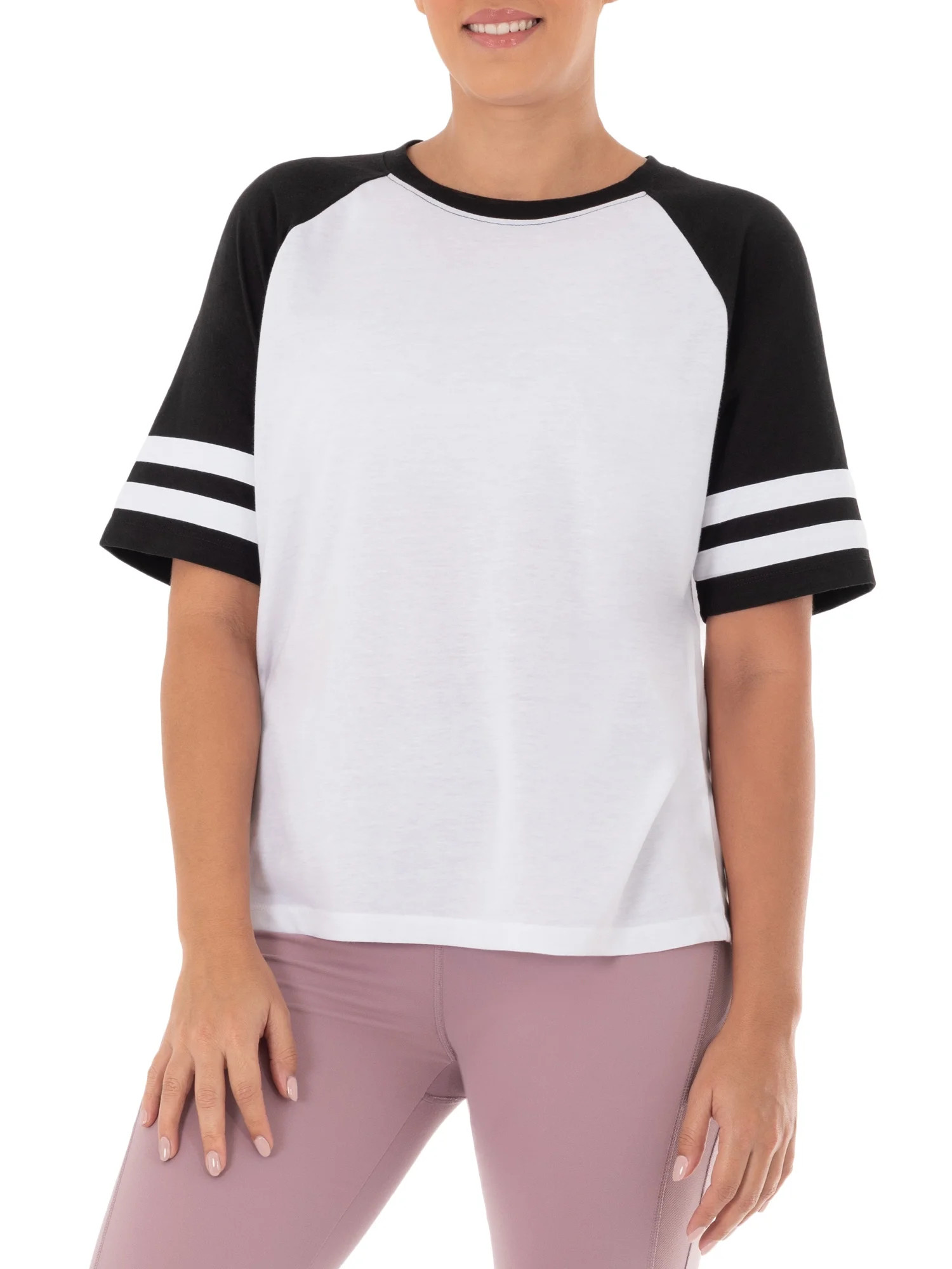 Athletic Works Women's Athleisure Varsity Stripe Baseball T-Shirt | Walmart (US)