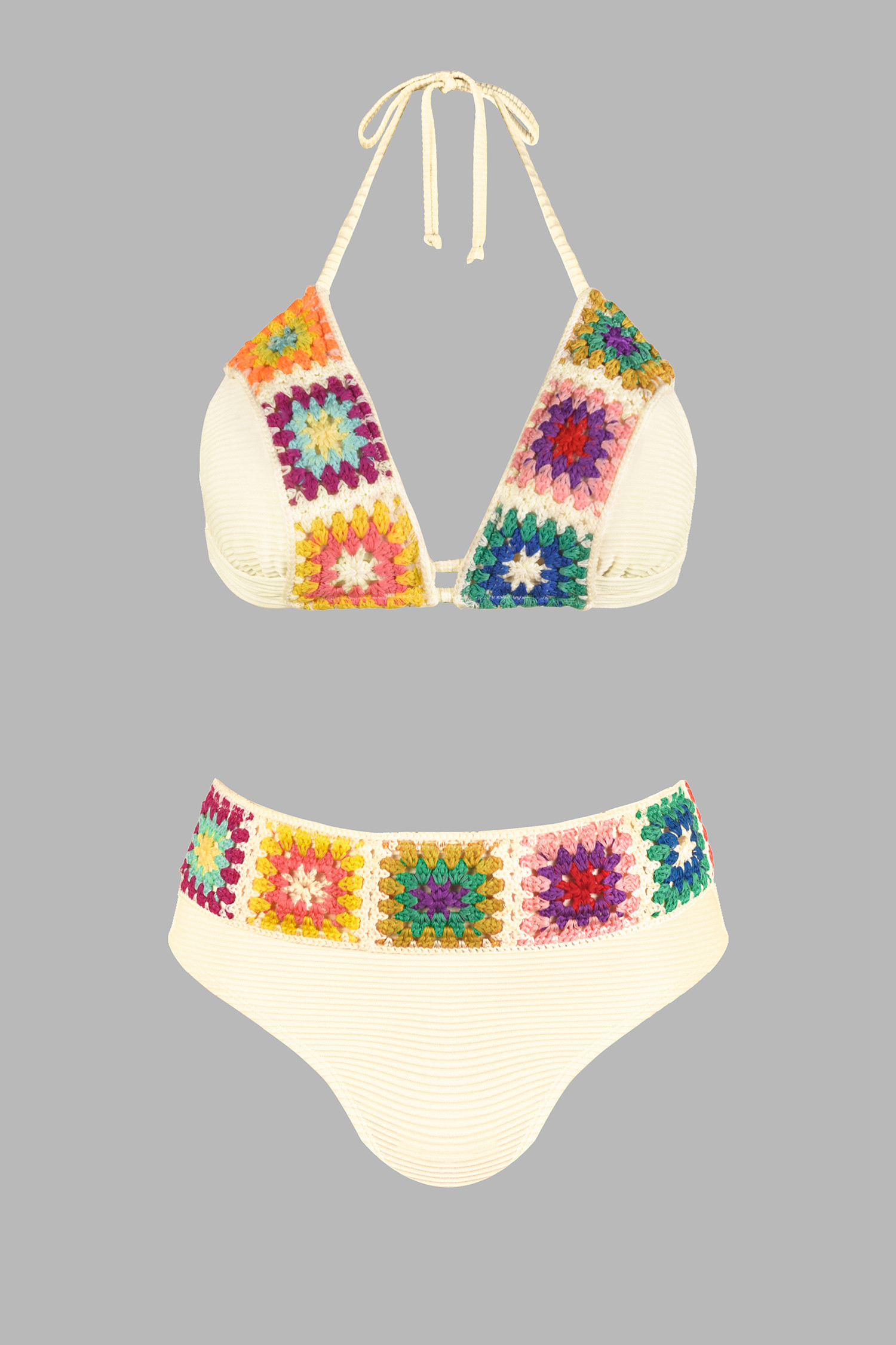 Floral Crochet Halterneck Bikini Top & Standard Bottoms Set | Cupshe US